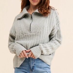 We The Free Womens Colorado Half Zip Shawl Collar Sweater Gray Large